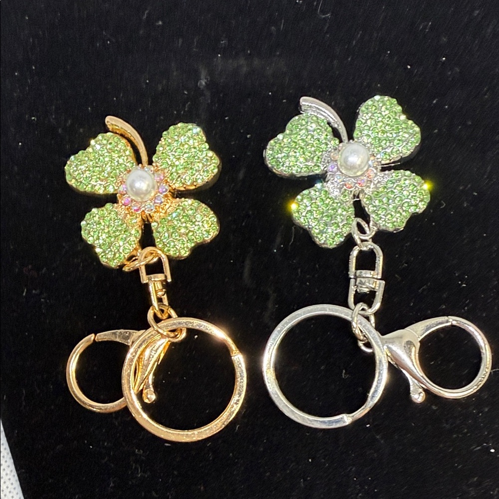 Key Chain Holders Bag Charms Faux Pearl Gold Tone & Silver Tone Set.